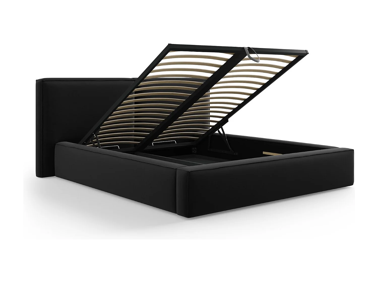 Cosmopolitan Design - Cama con cabecero doble y baúl "Arendal" 140x200cm de terciopelo negro - 228x194x97.5cm