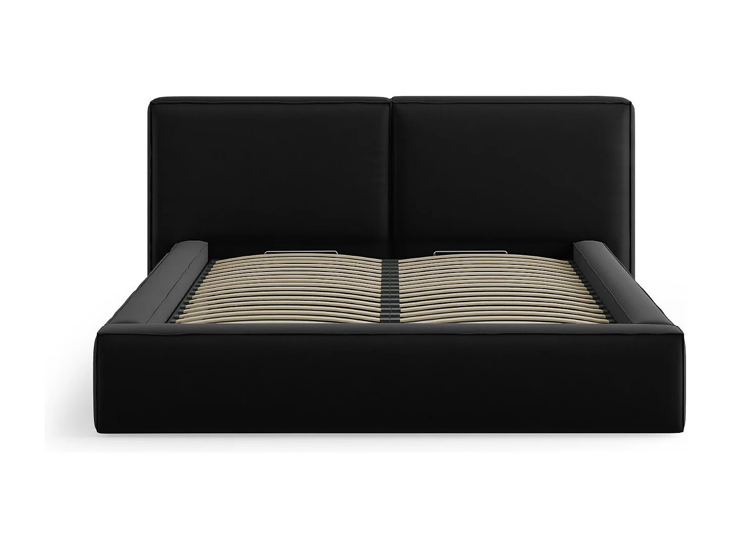 Cosmopolitan Design - Opbergbed met dubbel hoofdbord "Arendal" 140x200cm, Flueel, Zwart - 228x194x97.5cm