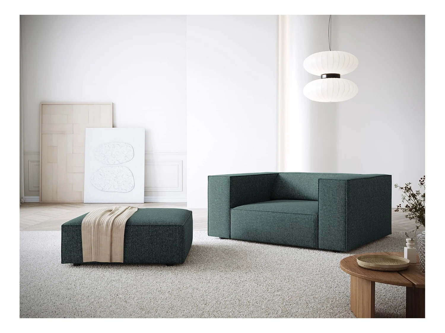 Cosmopolitan Design - Pouf "Arendal" en chenille pétrole - 102x80x40cm