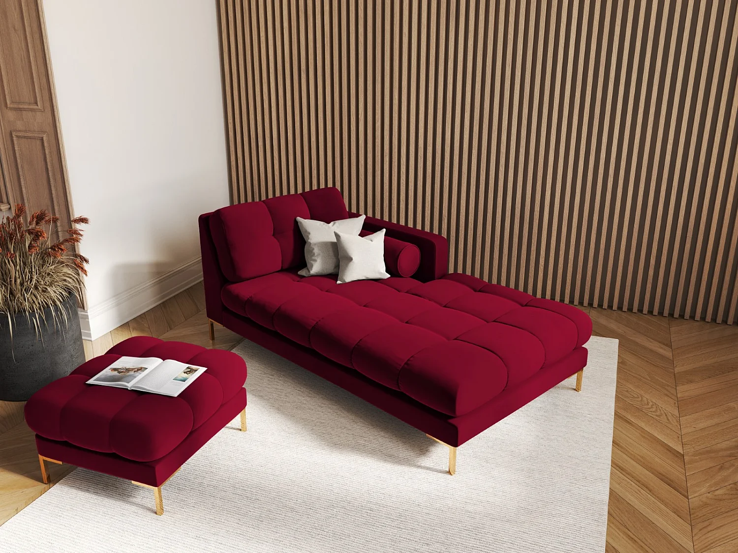 Cosmopolitan Design - Pufe "Bali" em veludo vermelho - 60x60x41cm