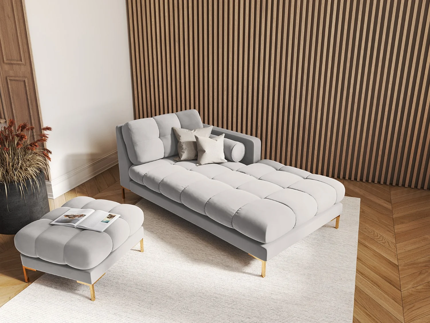 Cosmopolitan Design - Poef "Bali" Flueel, Geld - 60x60x41cm