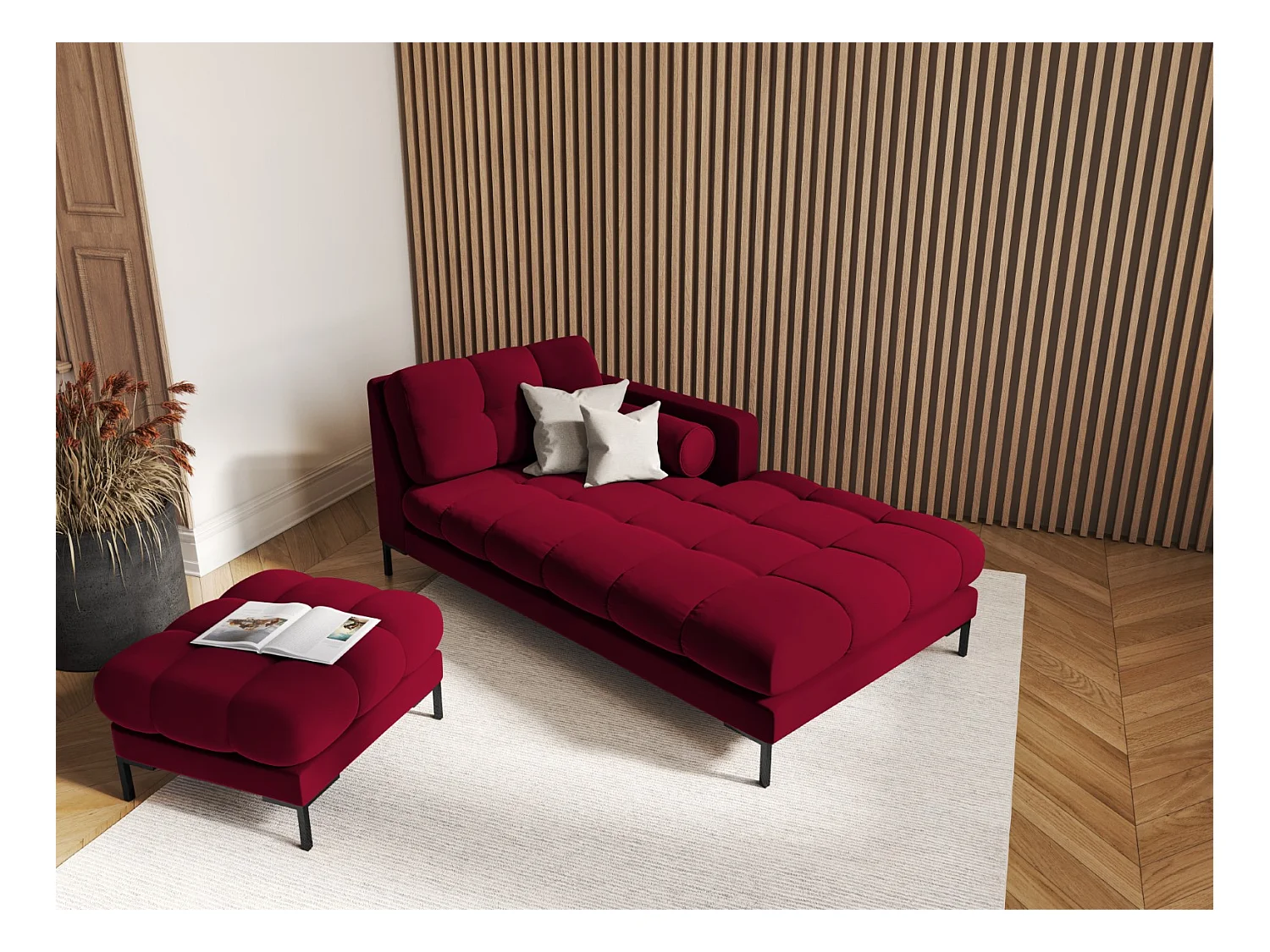 Cosmopolitan Design - Pouf "Bali" aus Samt rot - 60x60x41cm