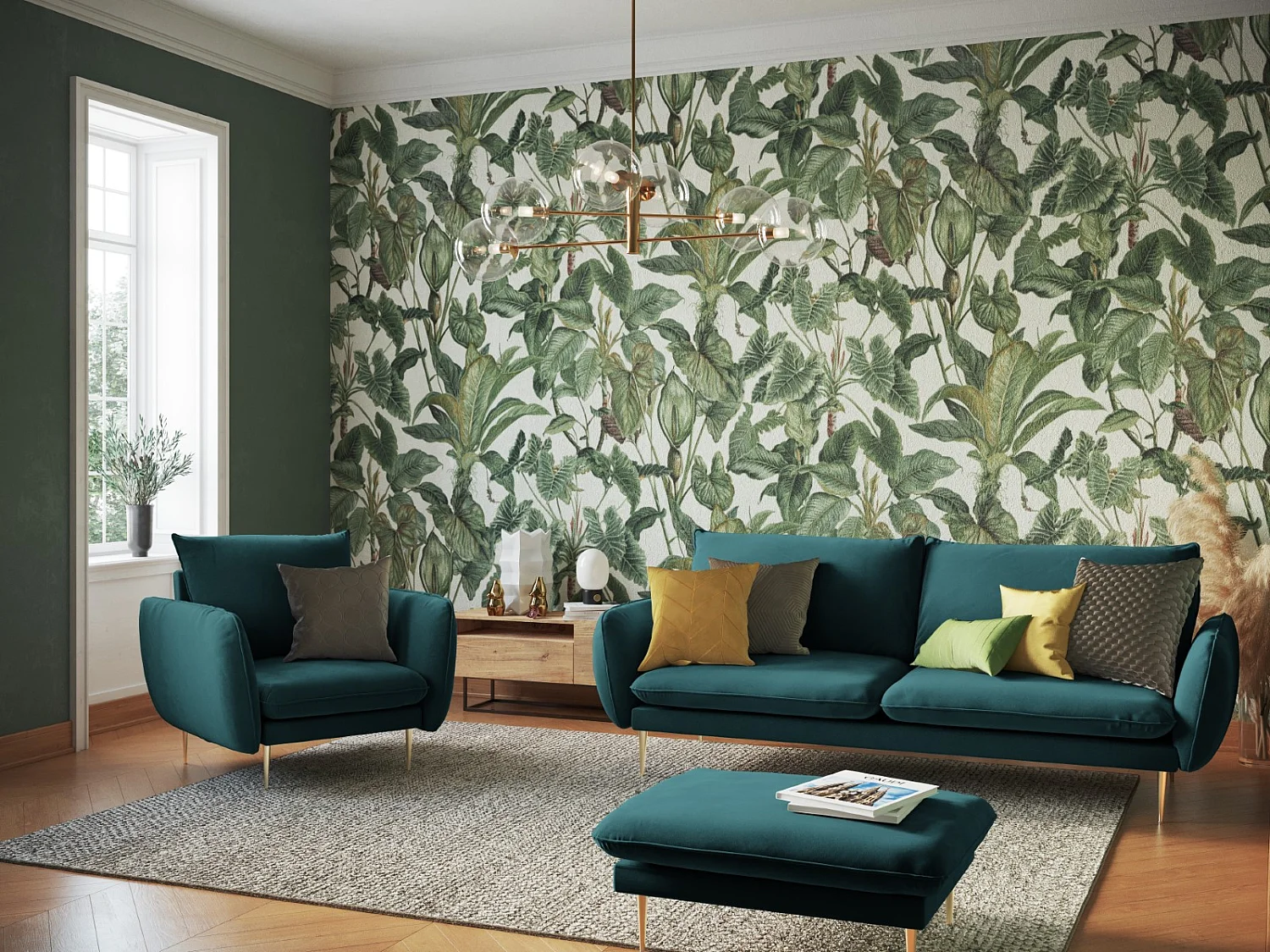 Cosmopolitan Design - Pouf "Vienna" en velours pétrole - 100x80x43cm