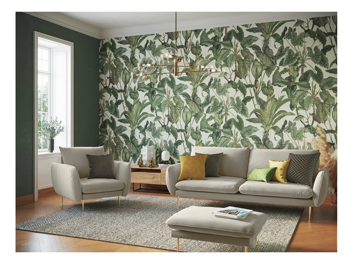 Cosmopolitan Design - Pouf "Vienna" in velluto beige - 100x80x43cm