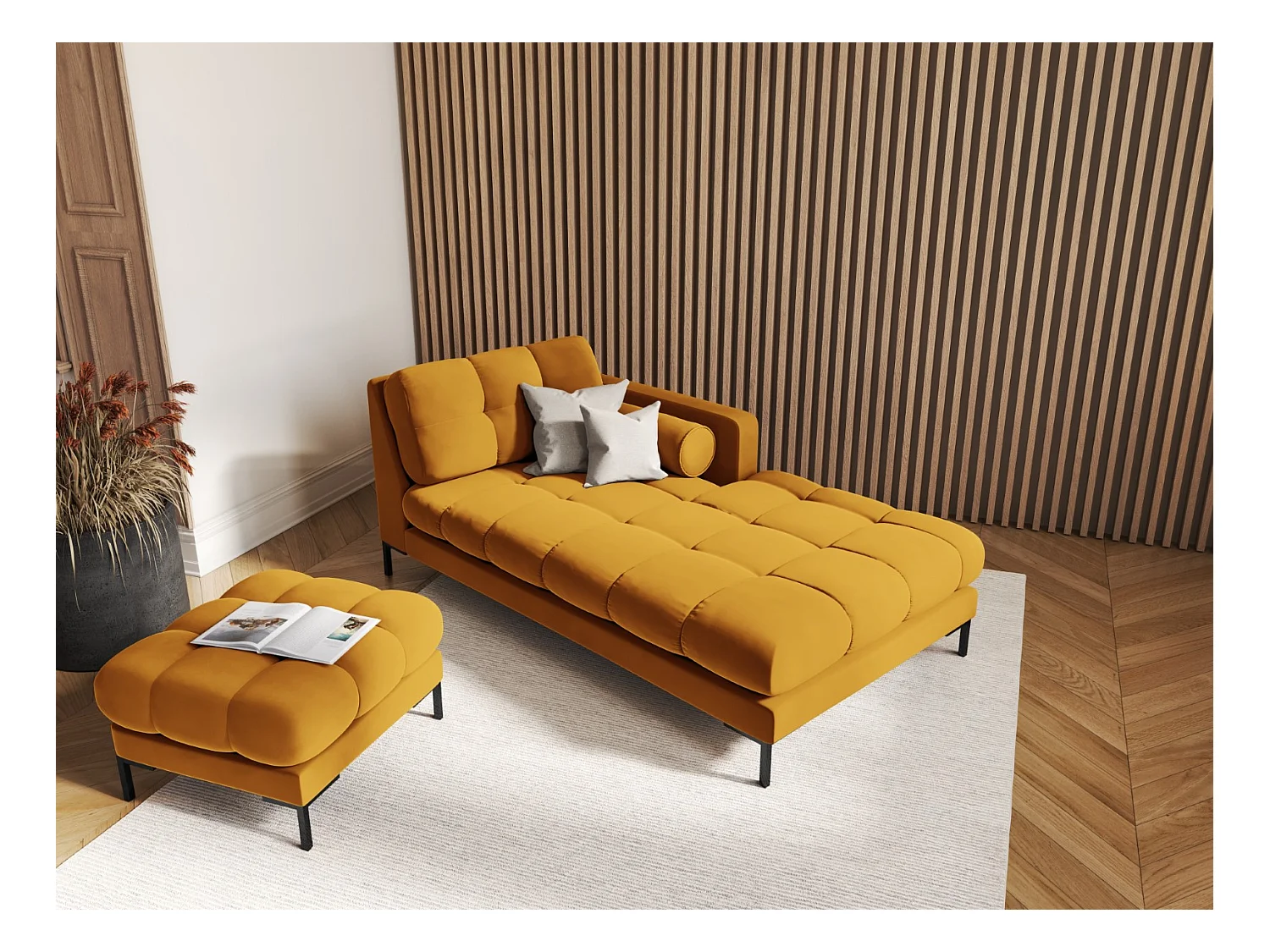 Cosmopolitan Design - Poef "Bali" Flueel, GEEL - 60x60x41cm