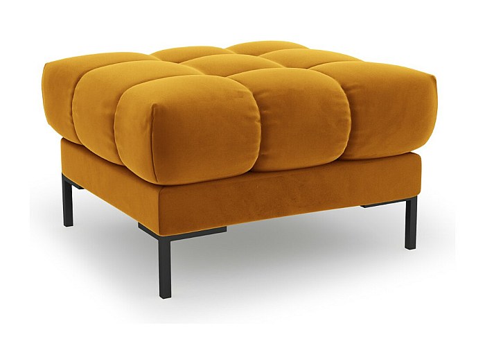 Pouf Quadrato In Velluto Di Cotone Giallo Senape - 60x60x27 Cm, Perfetto Per Soggiorno E Cameretta
