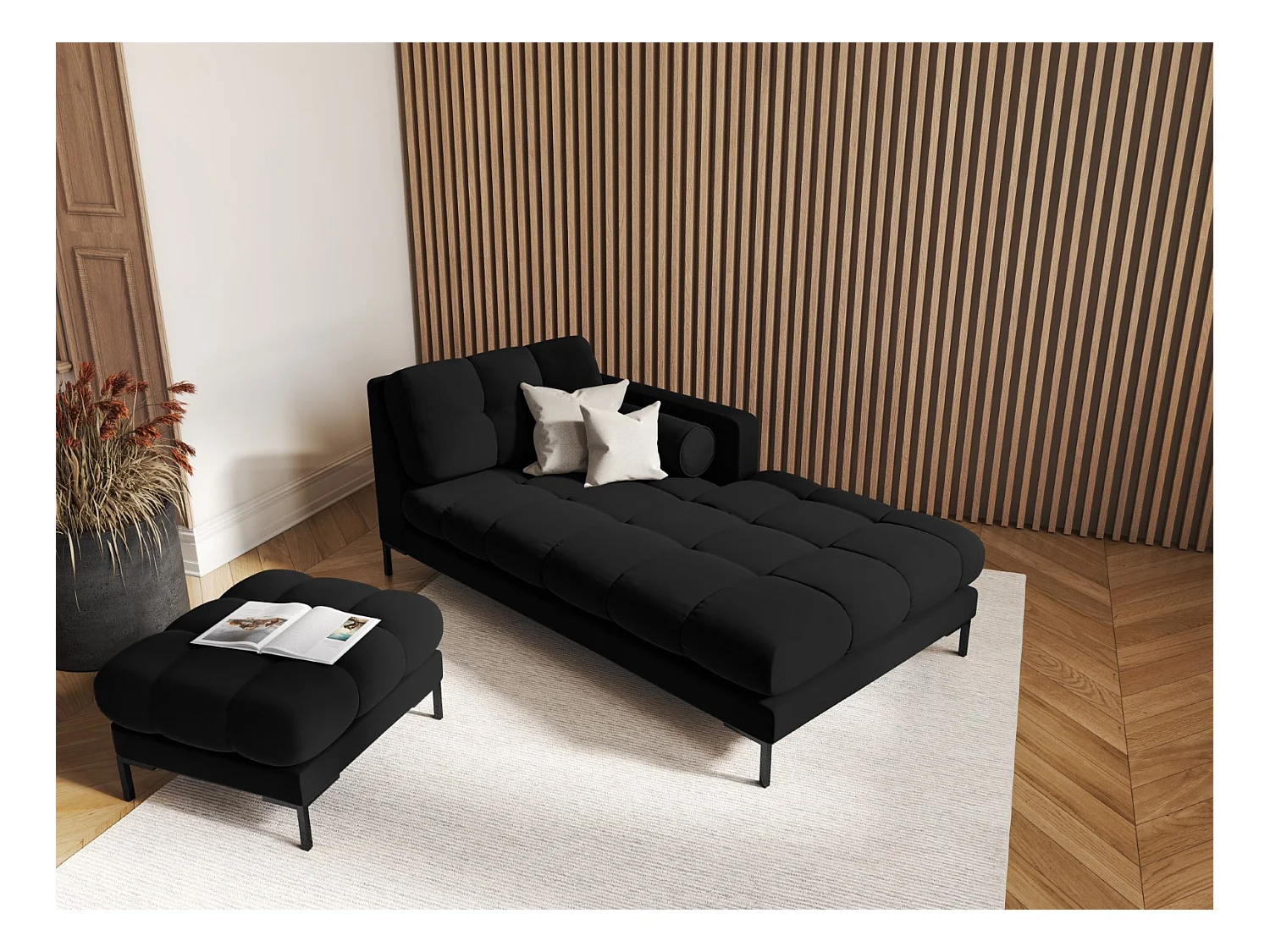 Cosmopolitan Design - Puf "Bali" de terciopelo negro - 60x60x41cm
