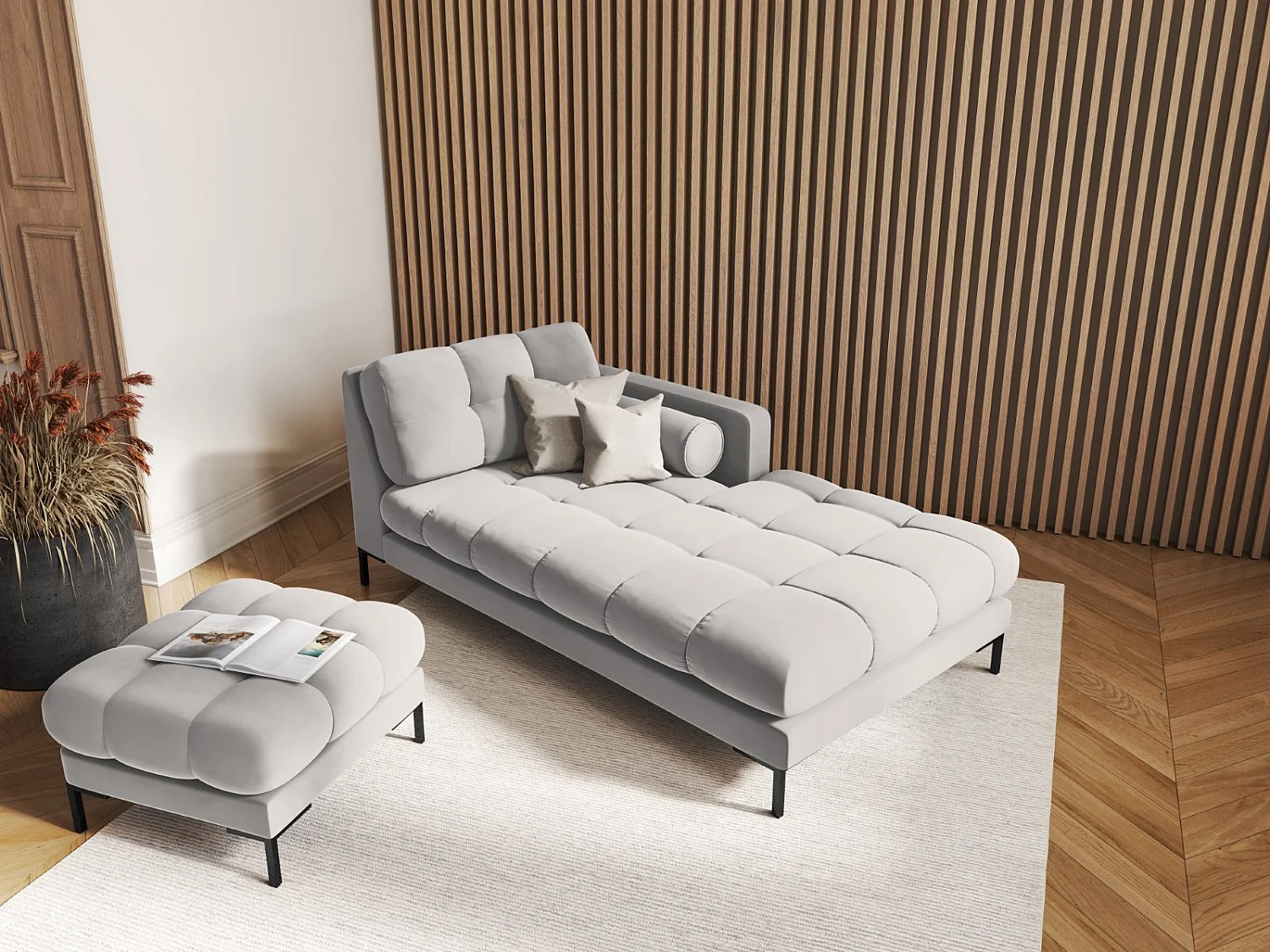 Cosmopolitan Design - Pufe "Bali" em veludo prata - 60x60x41cm