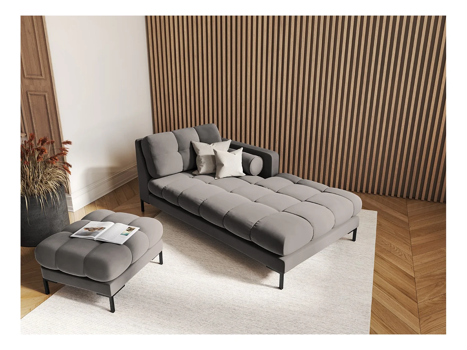 Cosmopolitan Design - Poef "Bali" Flueel, Lichtgrijs - 60x60x41cm