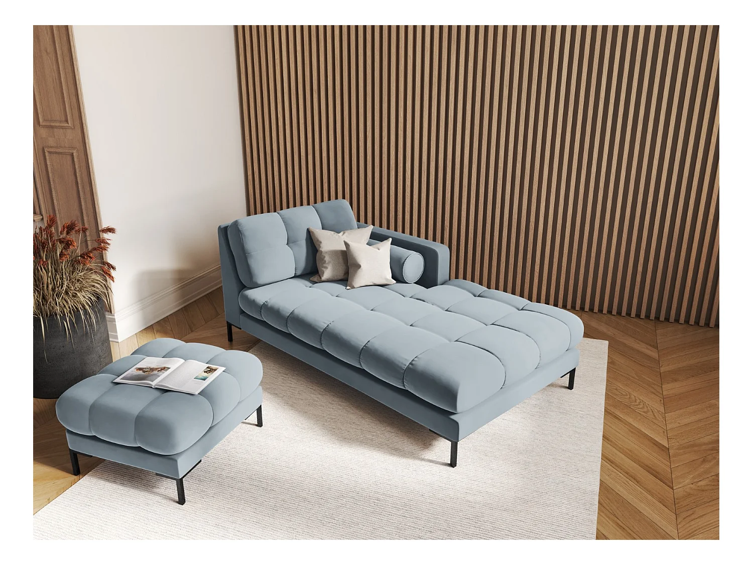 Cosmopolitan Design - Poef "Bali" Flueel, Lichtblauw - 60x60x41cm