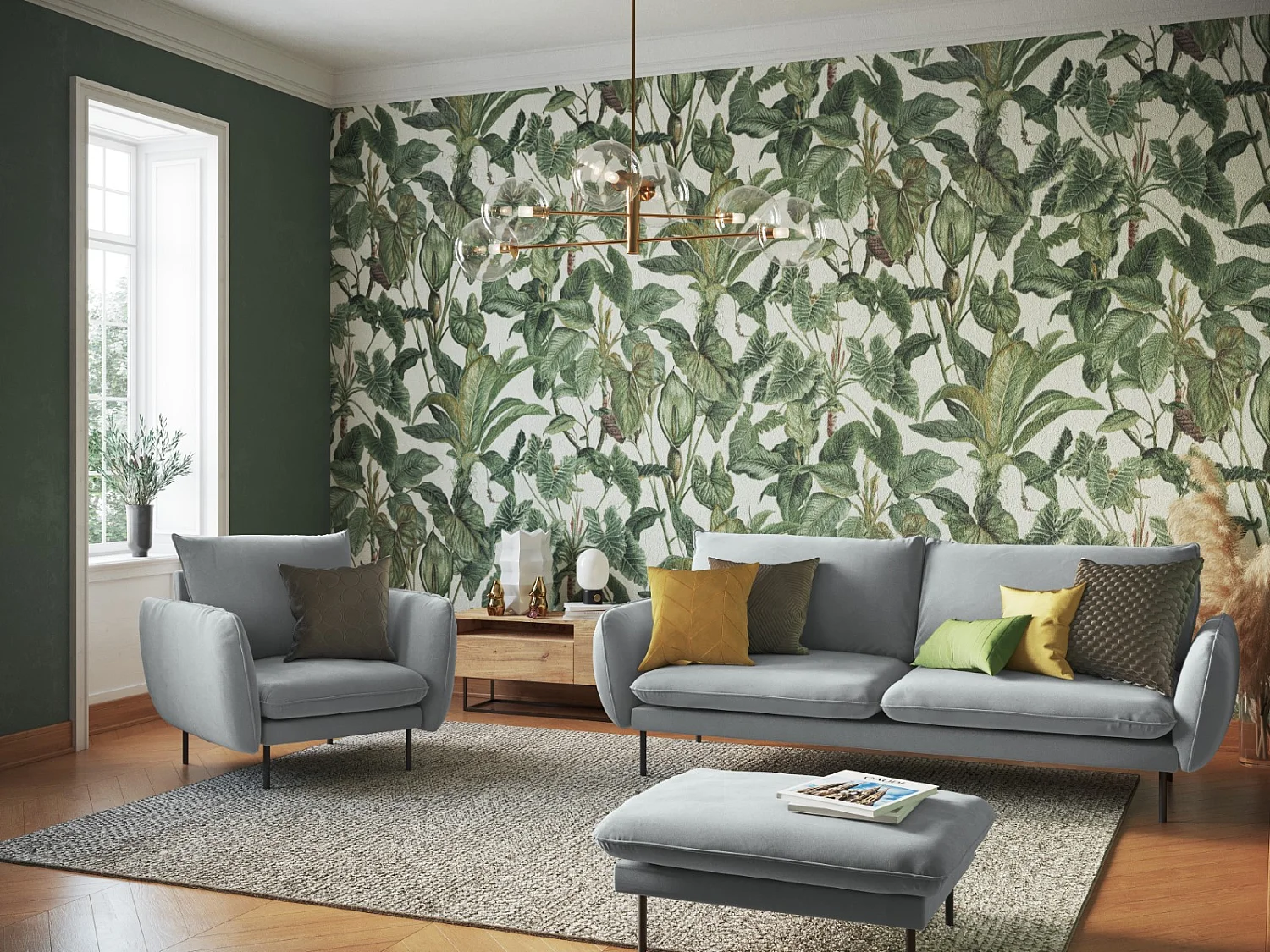 Cosmopolitan Design - Poef "Vienna" Flueel, Lichtgrijs - 100x80x43cm