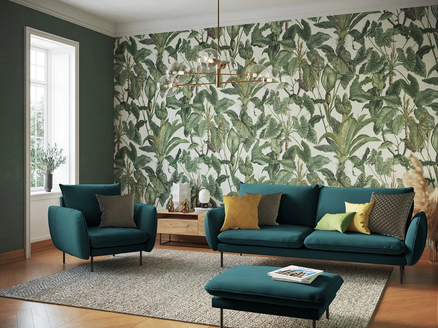 Cosmopolitan Design - Pouf "Vienna" en velours pétrole - 100x80x43cm