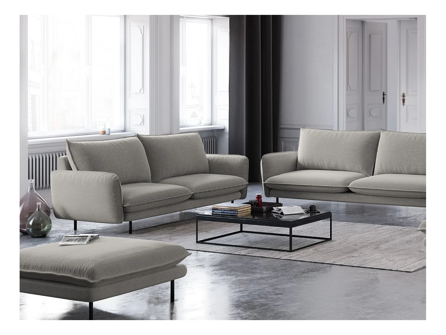 Cosmopolitan Design - Pouf "Vienna" en tissu structurel gris clair - 100x80x43cm