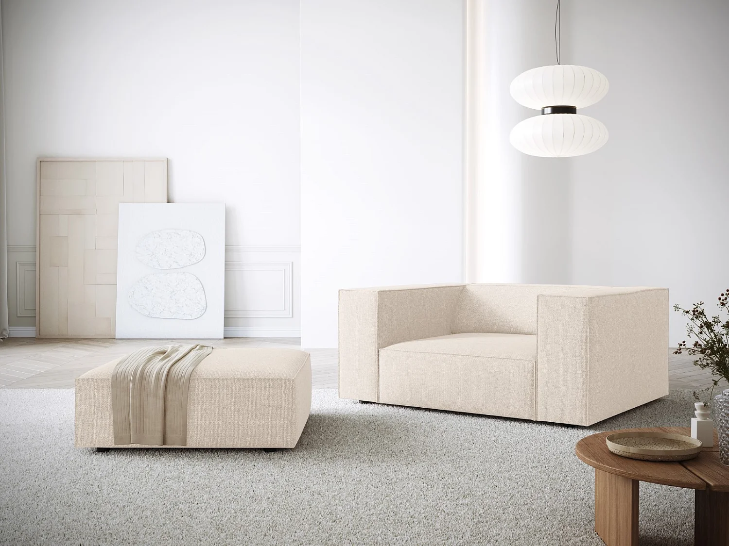 Cosmopolitan Design - Pouf "Arendal" en chenille beige clair - 102x80x40cm