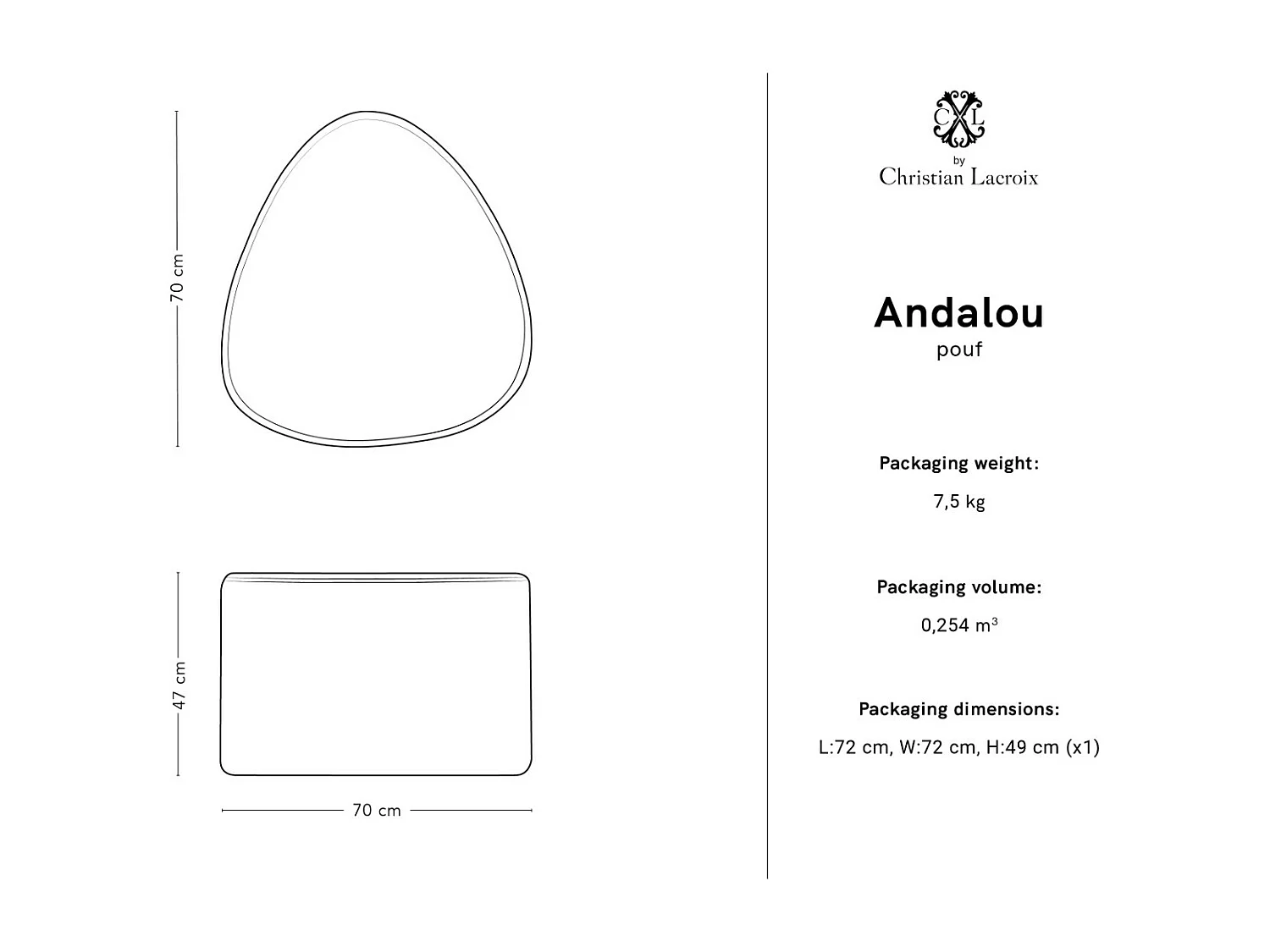 CXL by Christian Lacroix - Pouf "Andalou" en velours motif tropical - 70x70x47cm