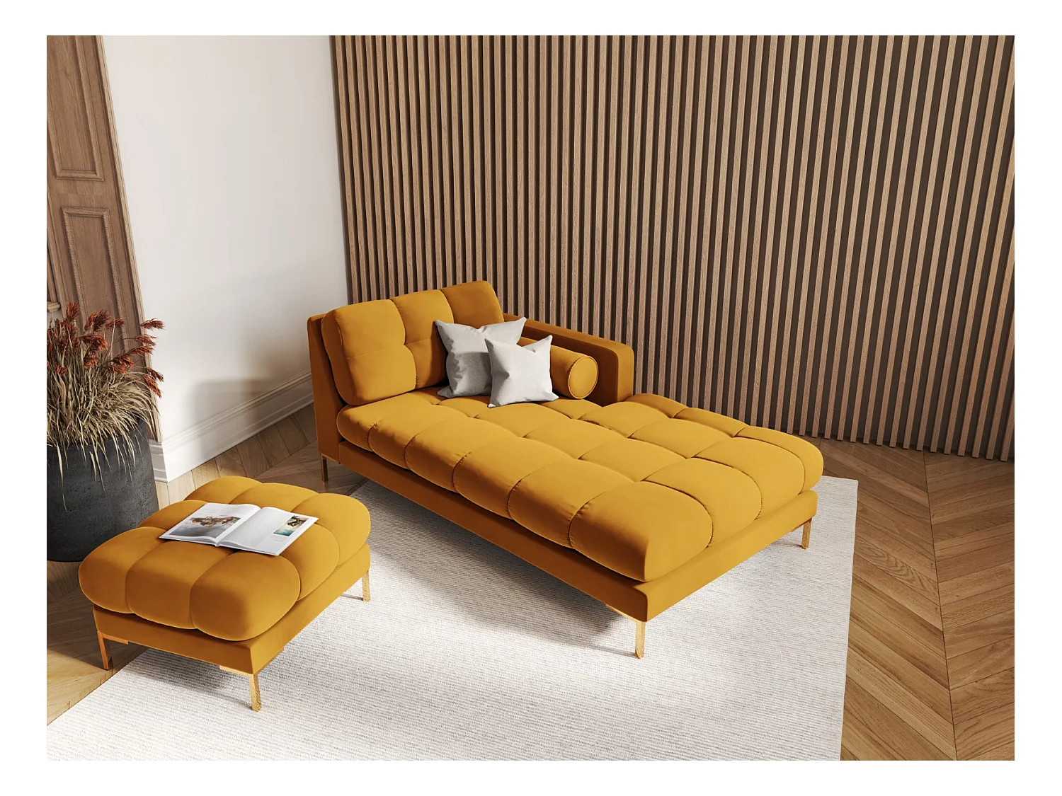 Cosmopolitan Design - Poef "Bali" Flueel, GEEL - 60x60x41cm