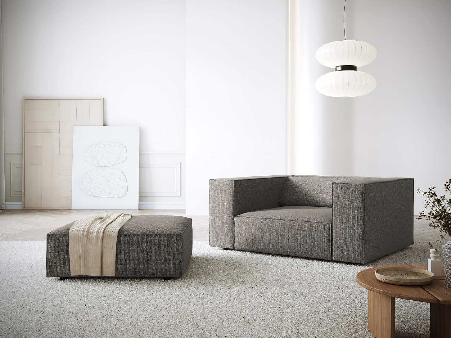Cosmopolitan Design - Pouf "Arendal" en chenille gris - 102x80x40cm