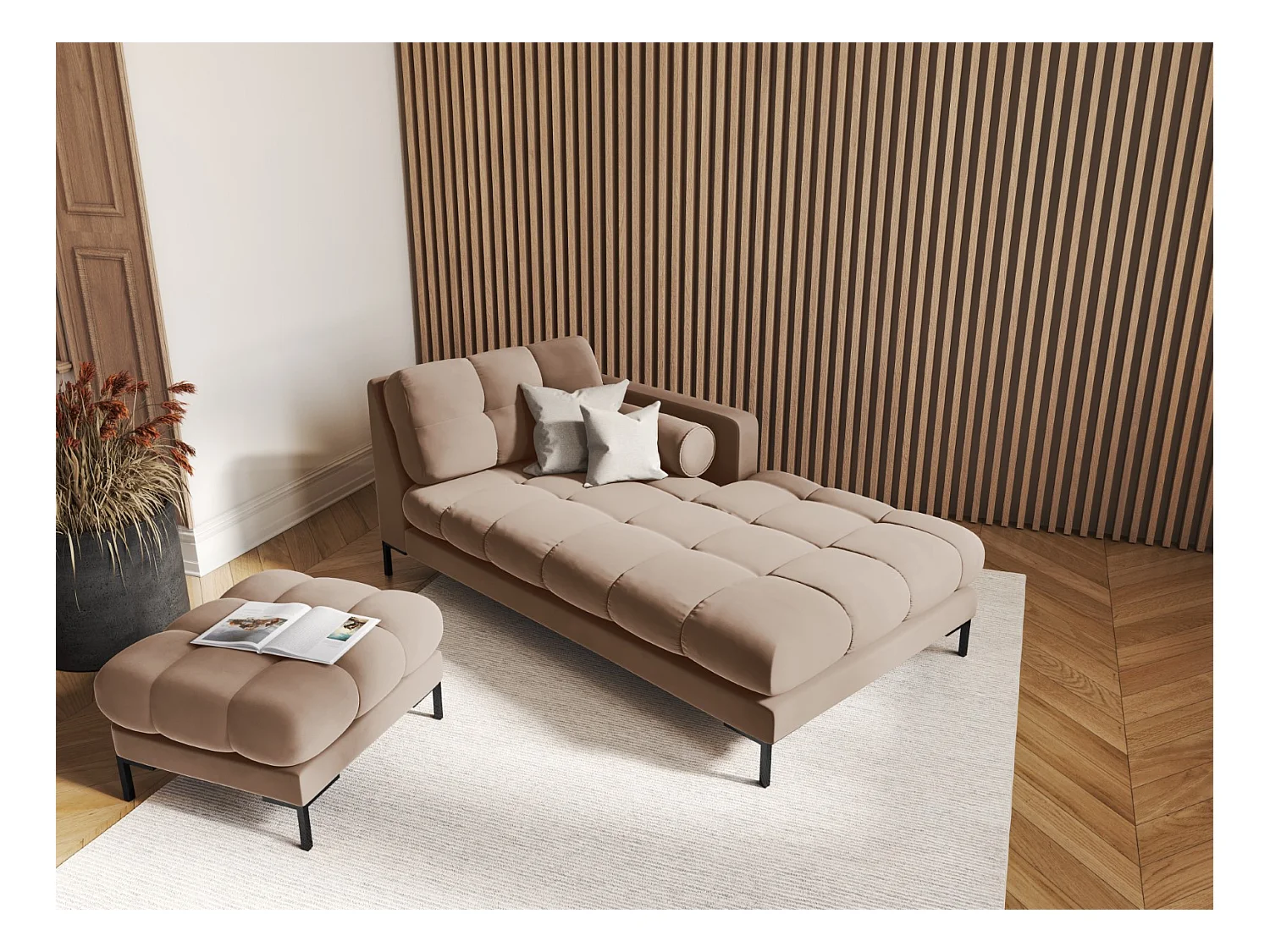 Cosmopolitan Design - Poef "Bali" Flueel, Beige - 60x60x41cm