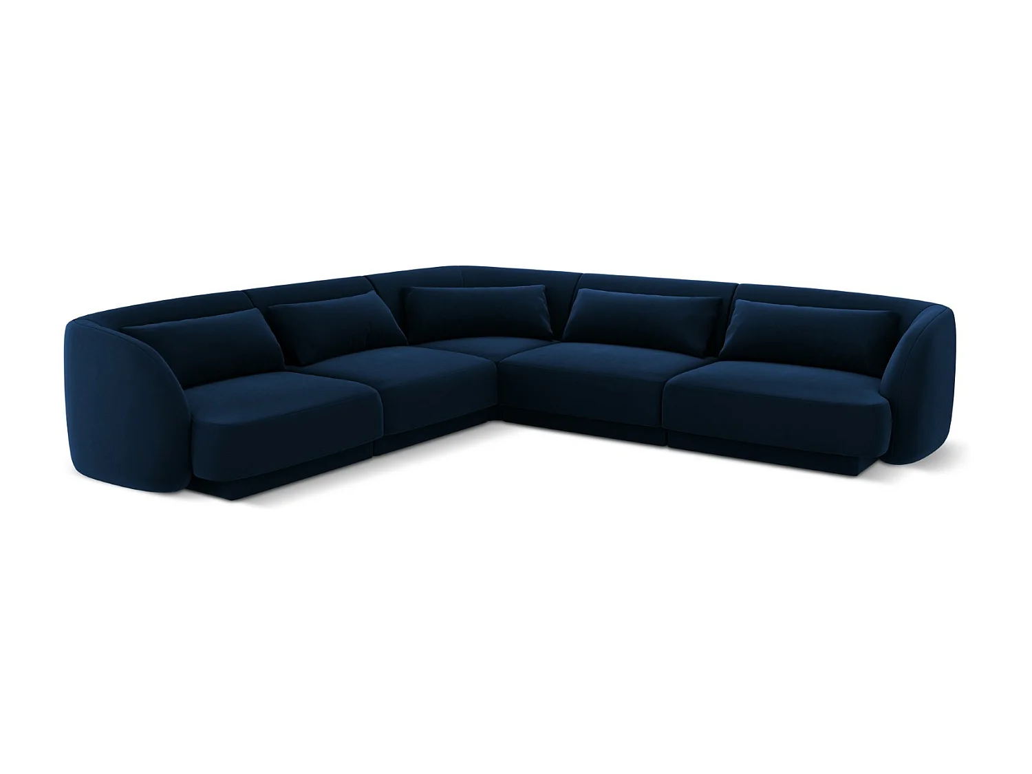 Cosmopolitan Design - Sofá de canto simétrico "Tulum" 5 lugares em veludo azul real - 255x255x70cm