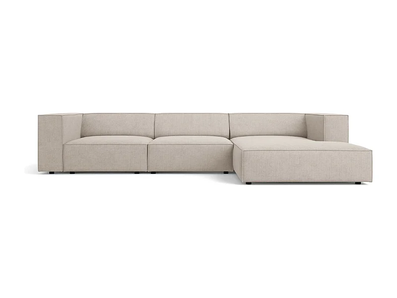 Cosmopolitan Design - 4-Sitzer Ecksofa rechts "Arendal" aus Chenille-Stoff mit Rippeneffekt dunkelbeige - 284x166x70cm