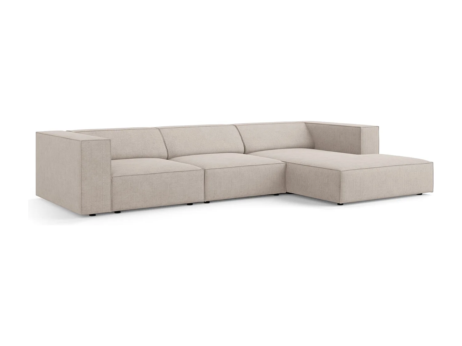Cosmopolitan Design - Rechter hoekbank "Arendal" 4 zitplaatsen, Chenille met ribbeleffect, Donkerbeige - 284x166x70cm