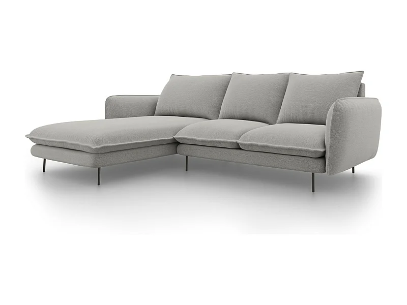 Cosmopolitan Design - Canapé d'angle gauche "Vienna" 5 places en tissu structurel gris clair - 255x170x95cm