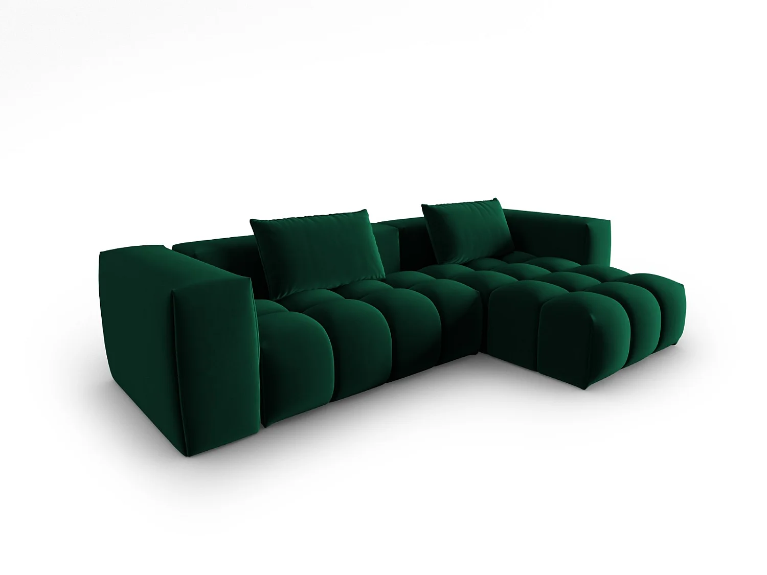 CXL by Christian Lacroix - Canapé d'angle droit modulable "Lorella" 3 places en velours vert bouteille - 260x145x70cm