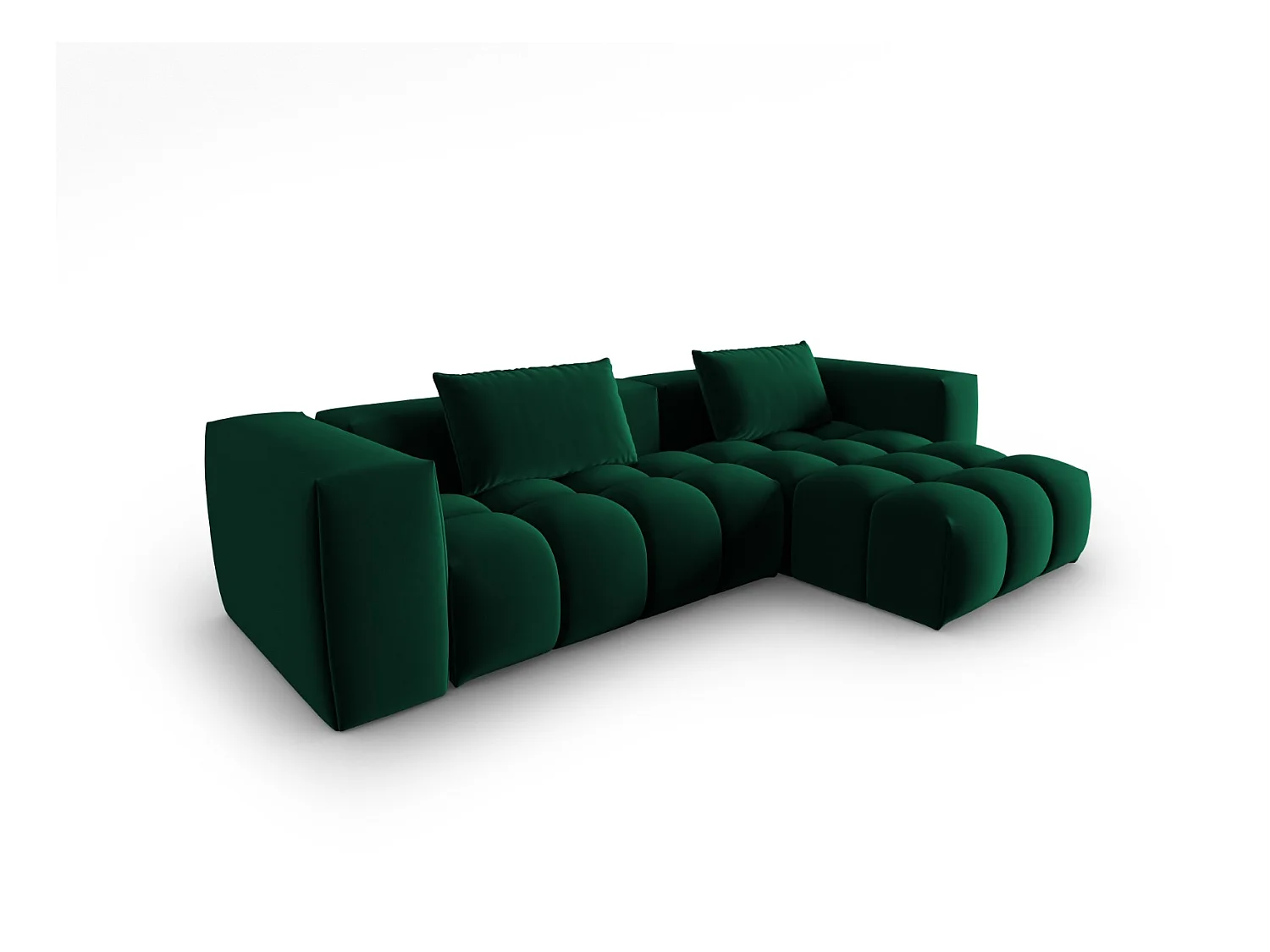 CXL by Christian Lacroix - Canapé d'angle droit modulable "Lorella" 3 places en velours vert bouteille - 260x145x70cm