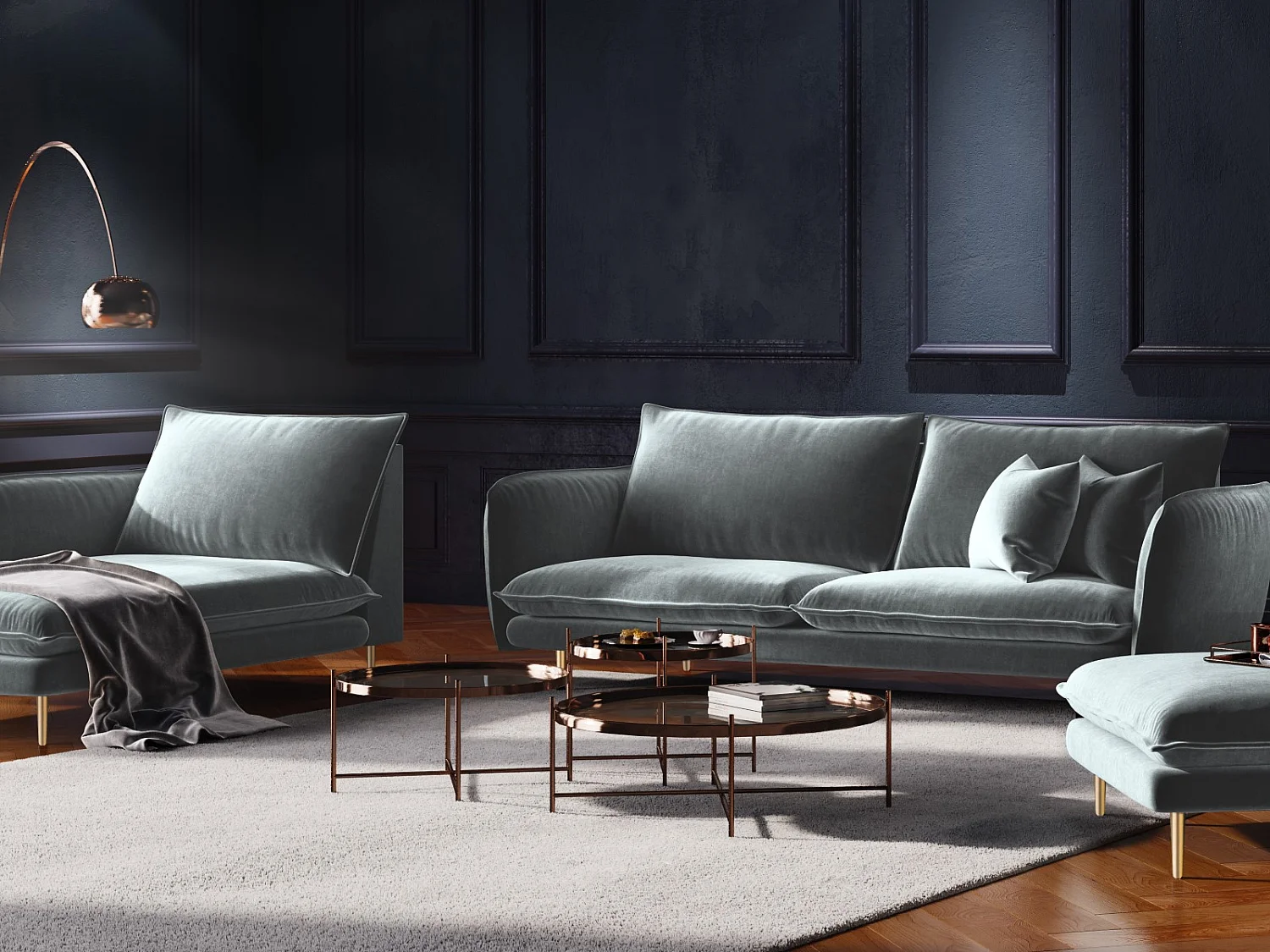 Cosmopolitan Design - Canapé "Vienna" 2 places en velours gris clair - 160x92x95cm