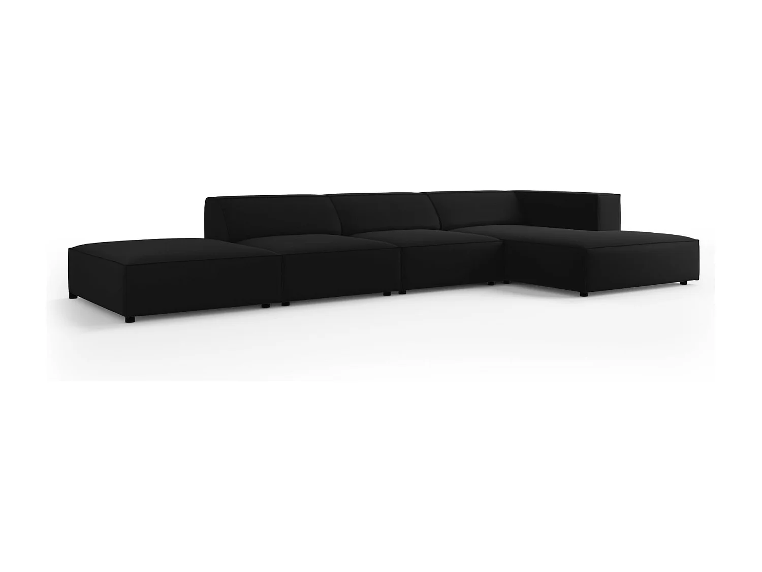 Cosmopolitan Design - Sofá esquinero derecho "Arendal" 5 plazas de terciopelo negro - 341x166x70cm