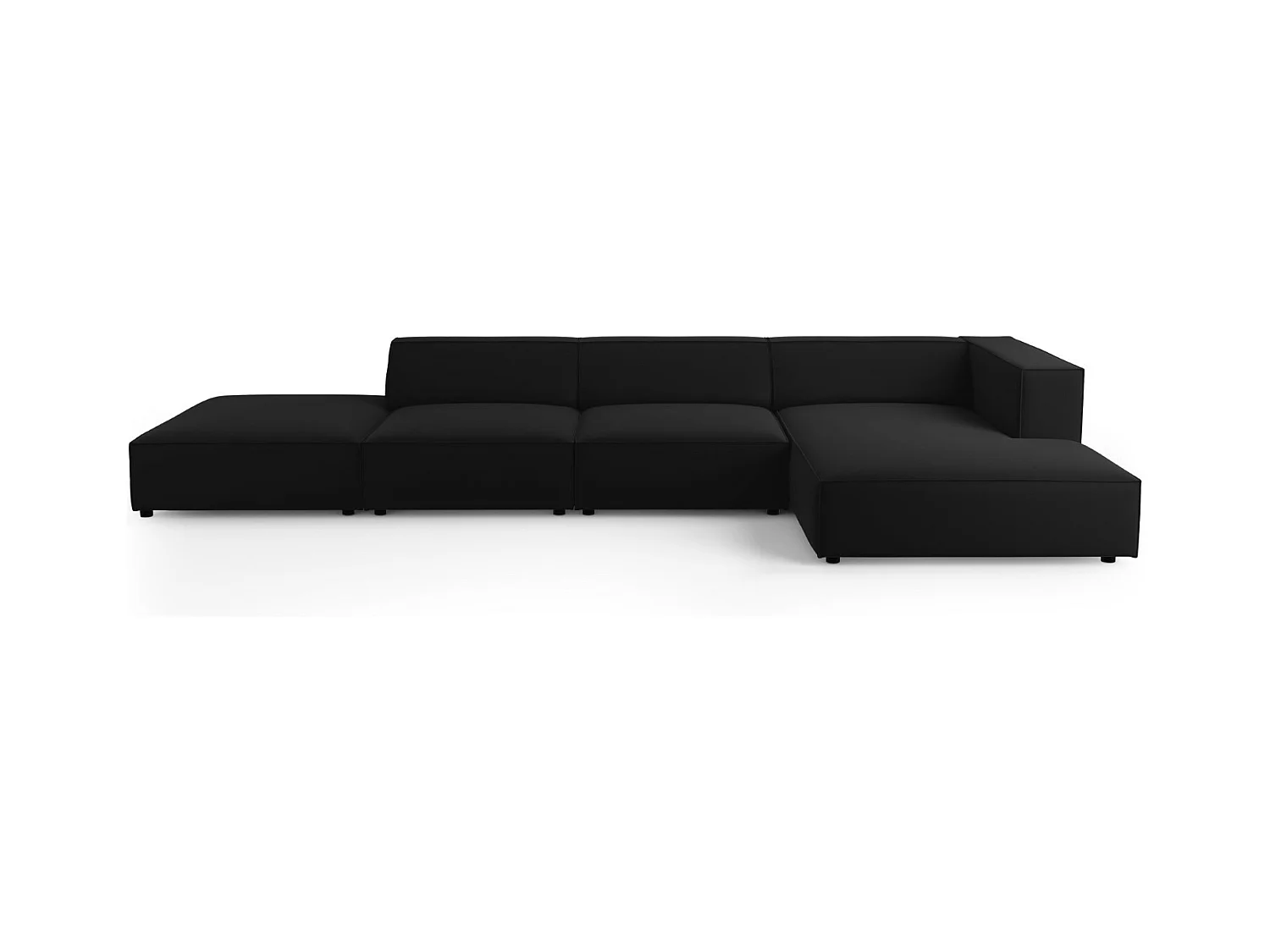 Cosmopolitan Design - Rechter hoekbank "Arendal" 5 zitplaatsen, Flueel, Zwart - 341x166x70cm