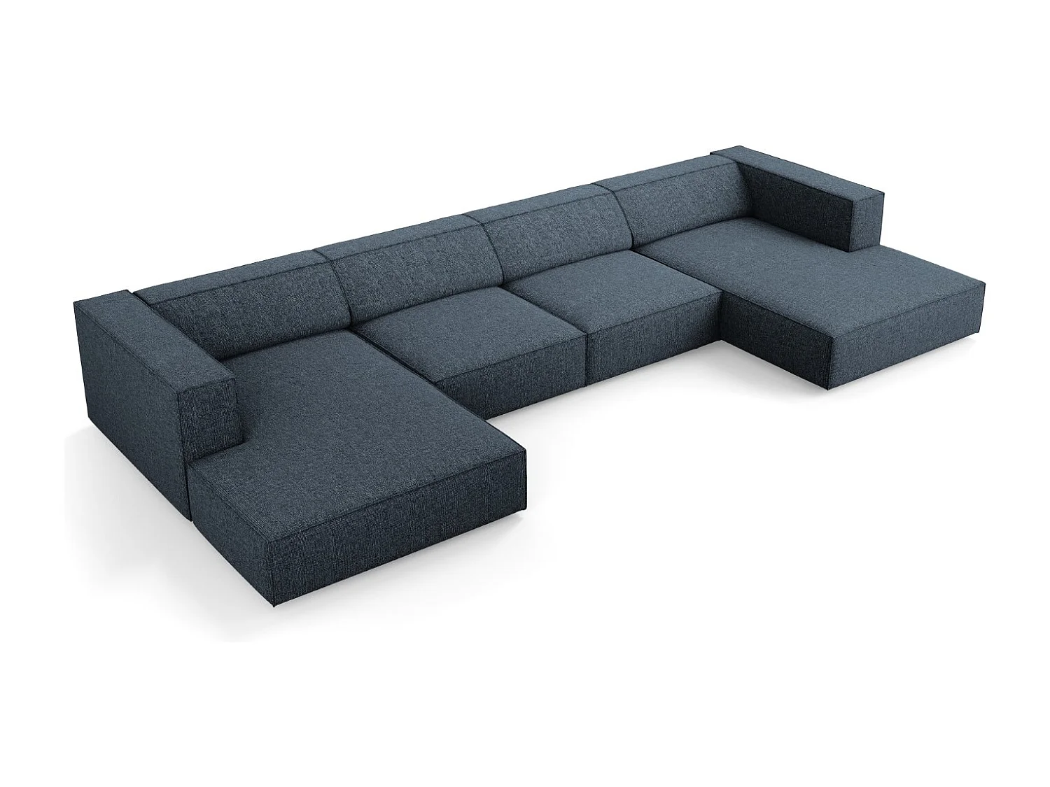 Cosmopolitan Design - Sofá panorâmico "Arendal" 6 lugares em tecido chenille azul real - 364x166x70cm