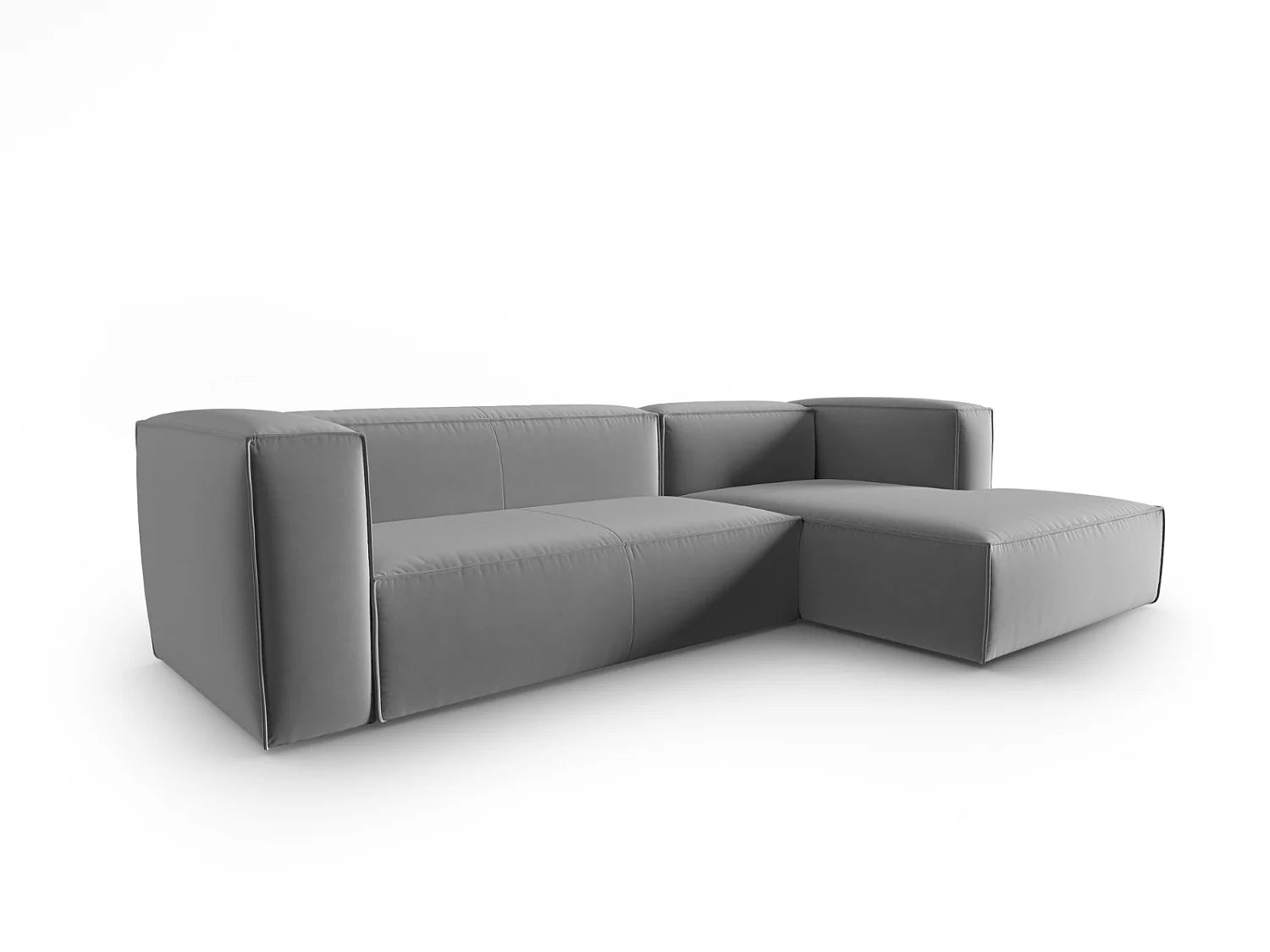 Cosmopolitan Design - 4-Sitzer Ecksofa rechts "Mackay" aus Samt hellgrau - 282x166x73cm