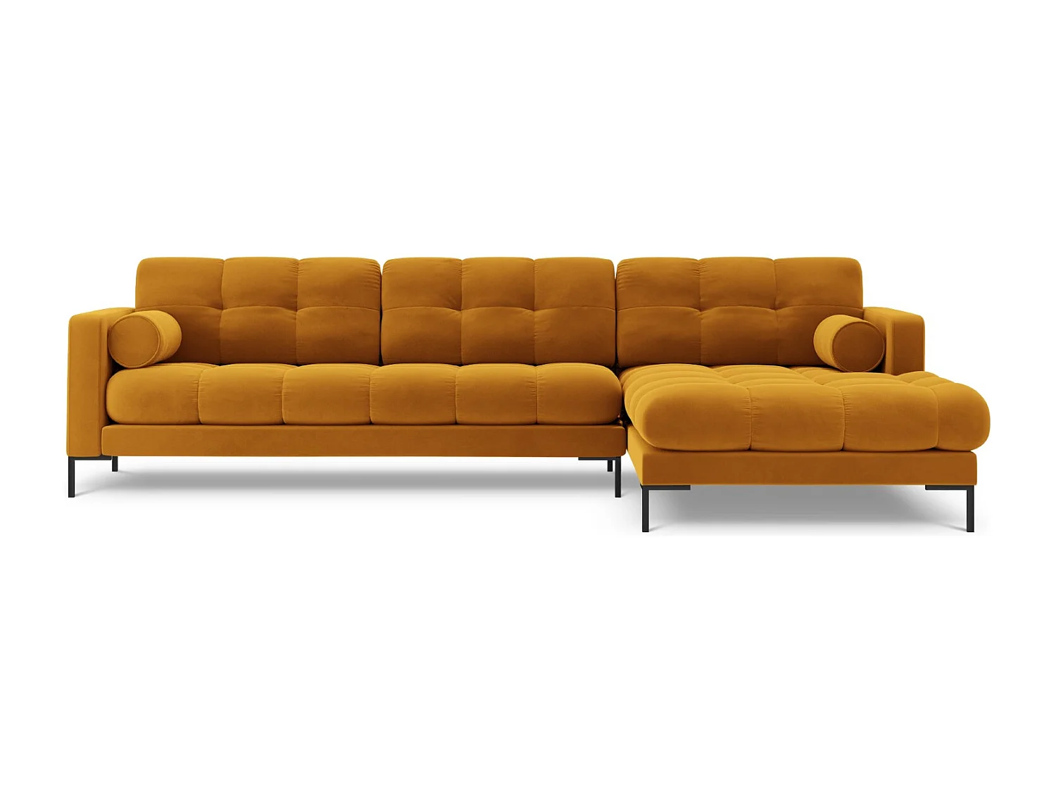 Cosmopolitan Design - Sofá esquinero derecho "Bali" 5 plazas de terciopelo amarillo - 293x185x75cm