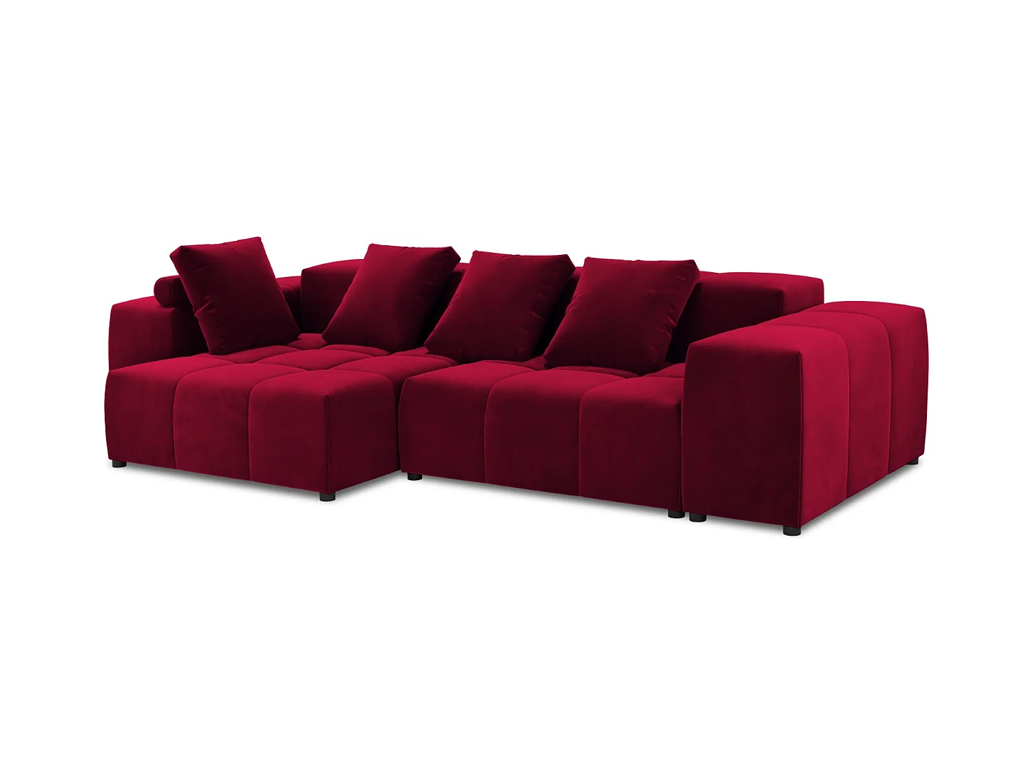 Cosmopolitan Design - Symmetrische modulaire hoekbank "Rome" 4 zitplaatsen, Flueel, Rood - 320x160x75cm