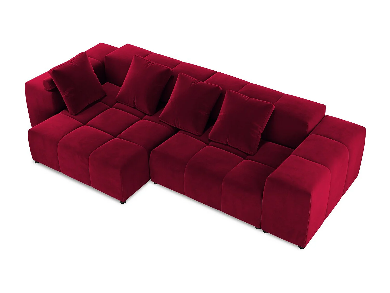 Cosmopolitan Design - Sofá de canto modular simétrico "Rome" 4 lugares em veludo vermelho - 320x160x75cm