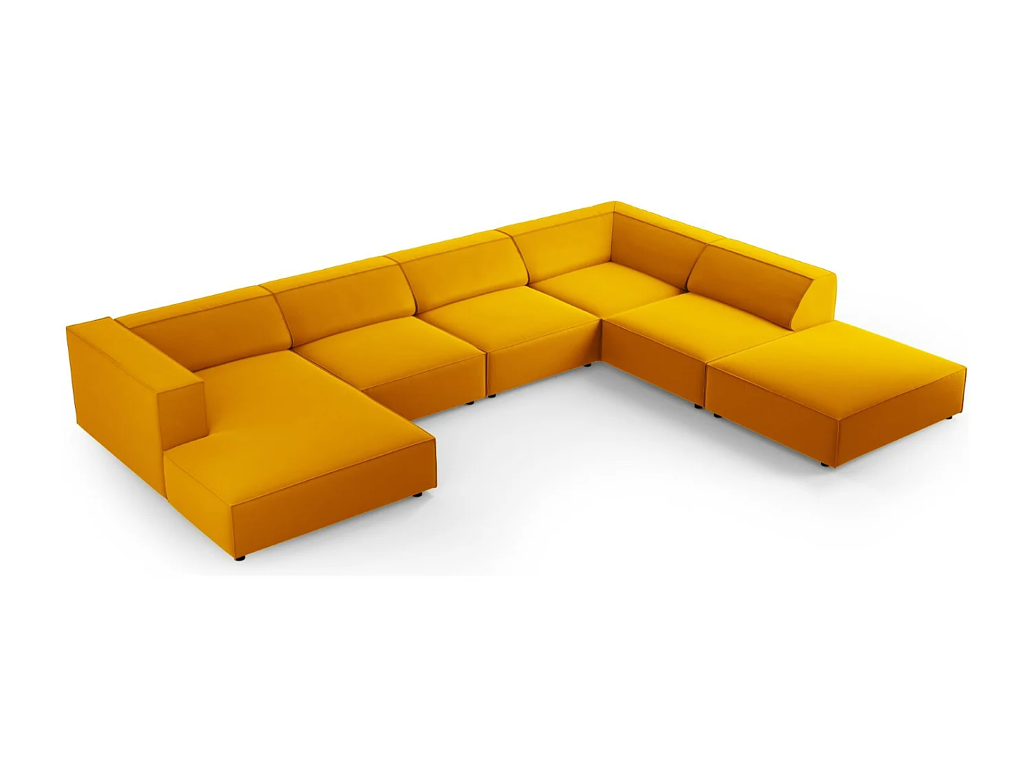 Cosmopolitan Design - 7-Sitzer Panoramasofa rechts "Arendal" aus Samt gelb - 364x262x70cm