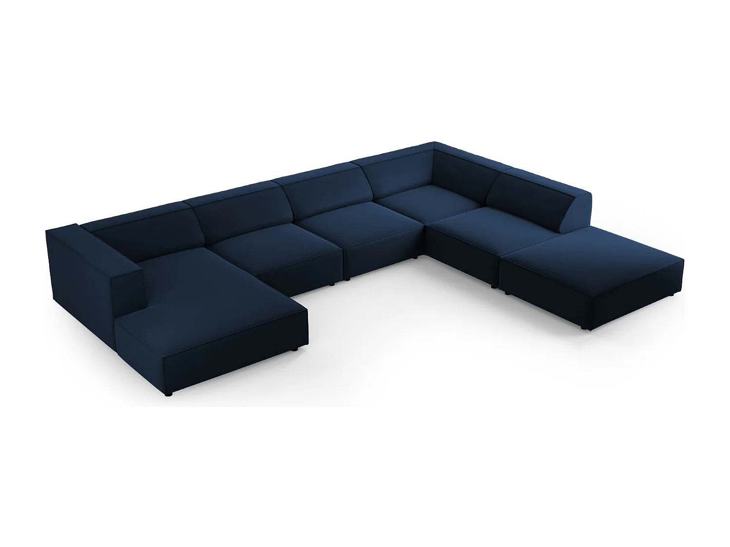 Cosmopolitan Design - Panoramische hoekbank rechts "Arendal" 7 zitplaatsen, Flueel, Koningsblauw - 364x262x70cm