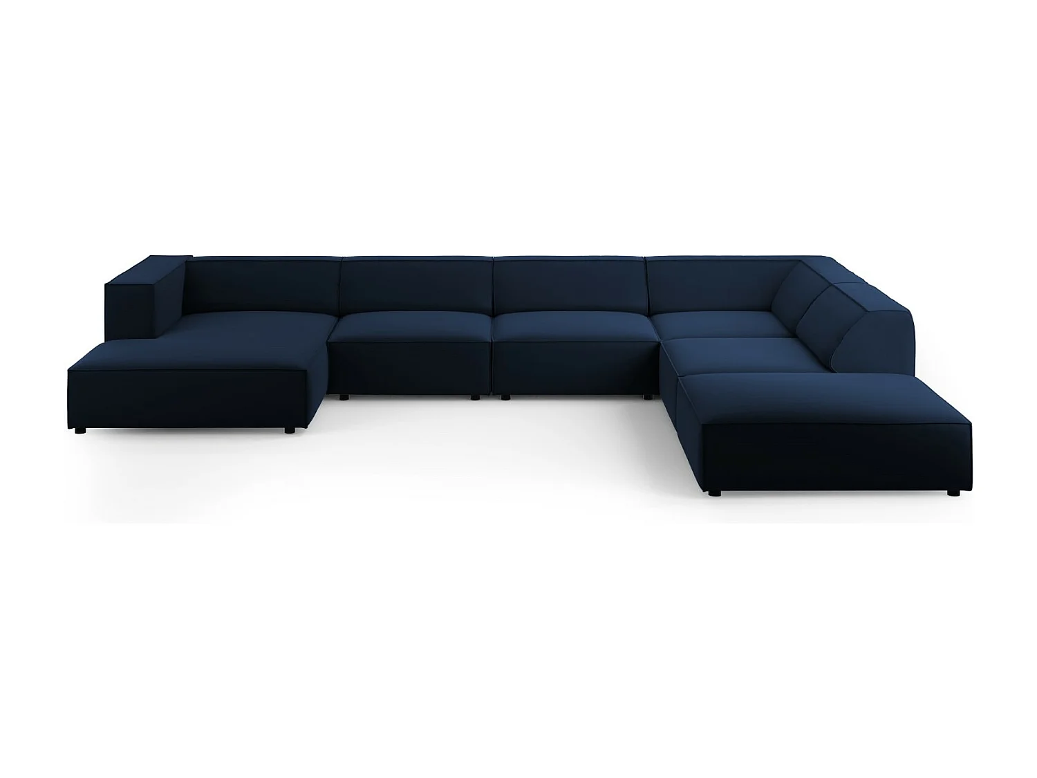 Cosmopolitan Design - Sofá de canto direito panorâmico "Arendal" 7 lugares em veludo azul real - 364x262x70cm