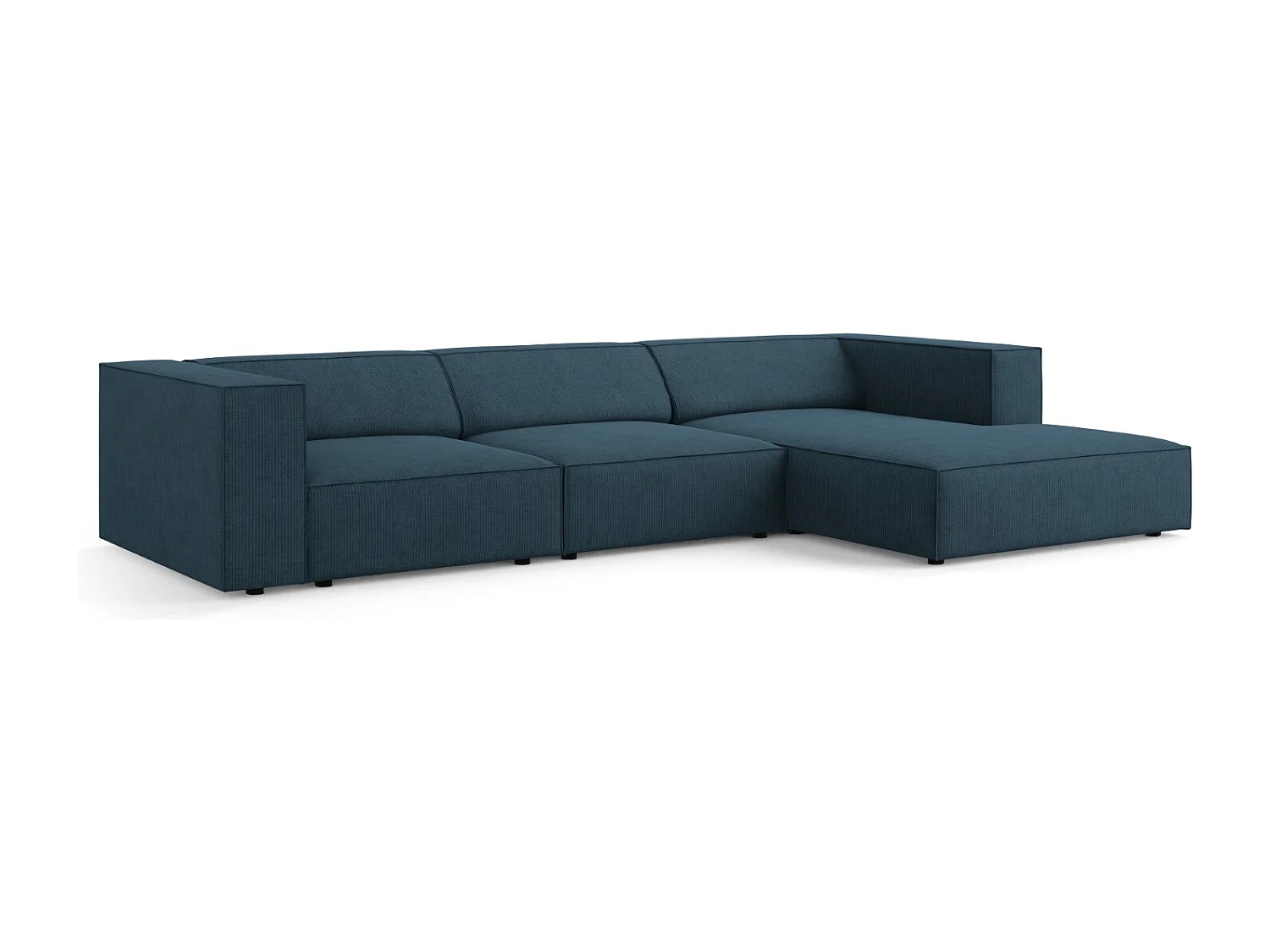 Cosmopolitan Design - Sofá esquinero derecho "Arendal" 4 plazas de tejido chenilla con efecto acanalado azul marino - 284x166x70cm