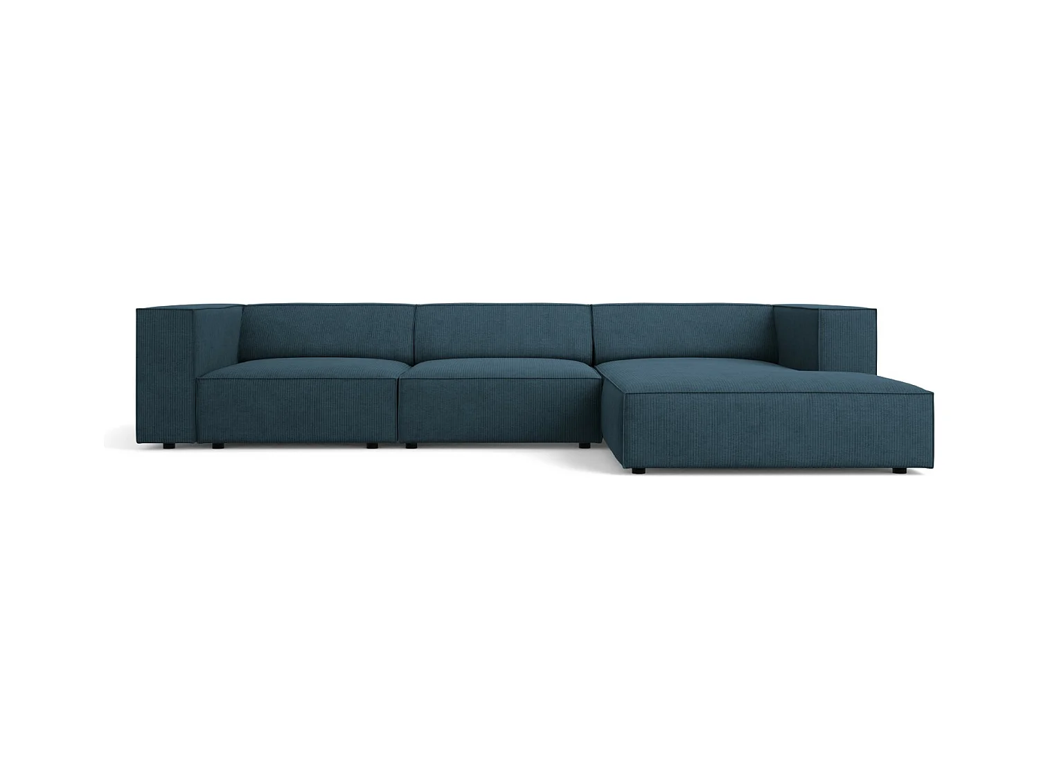 Cosmopolitan Design - Rechter hoekbank "Arendal" 4 zitplaatsen, Chenille met ribbeleffect, Marineblauw - 284x166x70cm