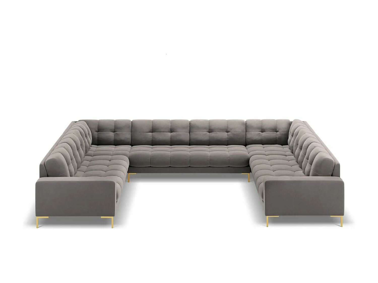 Cosmopolitan Design - Divano panoramico "Bali" 9 posti in velluto grigio chiaro - 327x256x75cm