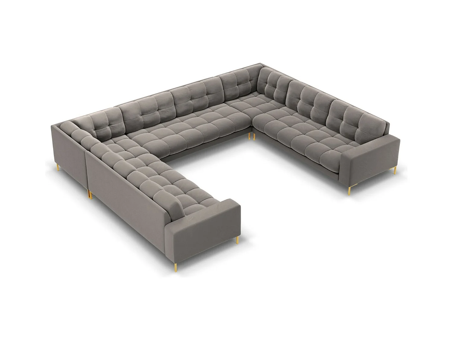 Cosmopolitan Design - Panoramische bank "Bali" 9 zitplaatsen, Flueel, Lichtgrijs - 327x256x75cm