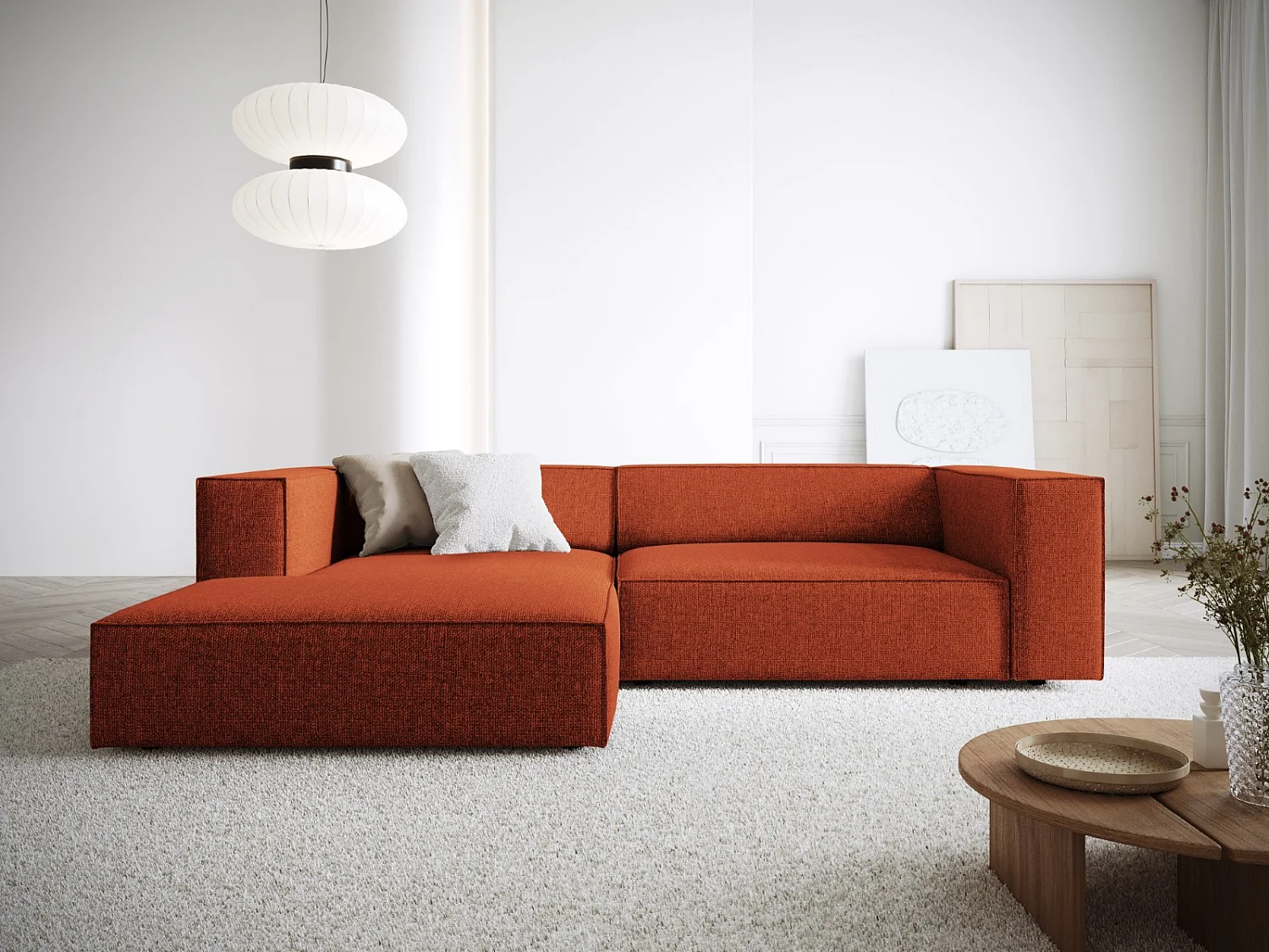 Cosmopolitan Design - 3-Sitzer Ecksofa links "Arendal" aus Chenille-Stoff terrakotta - 224x166x70cm