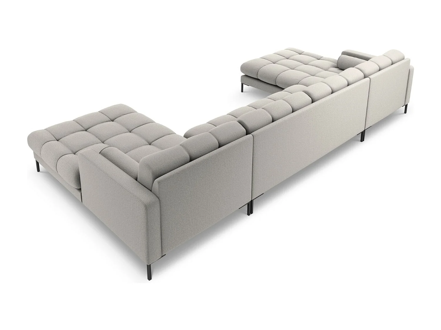 Cosmopolitan Design - Divano panoramico "Bali" 7 posti in tessuto strutturato grigio chiaro - 383x185x75cm
