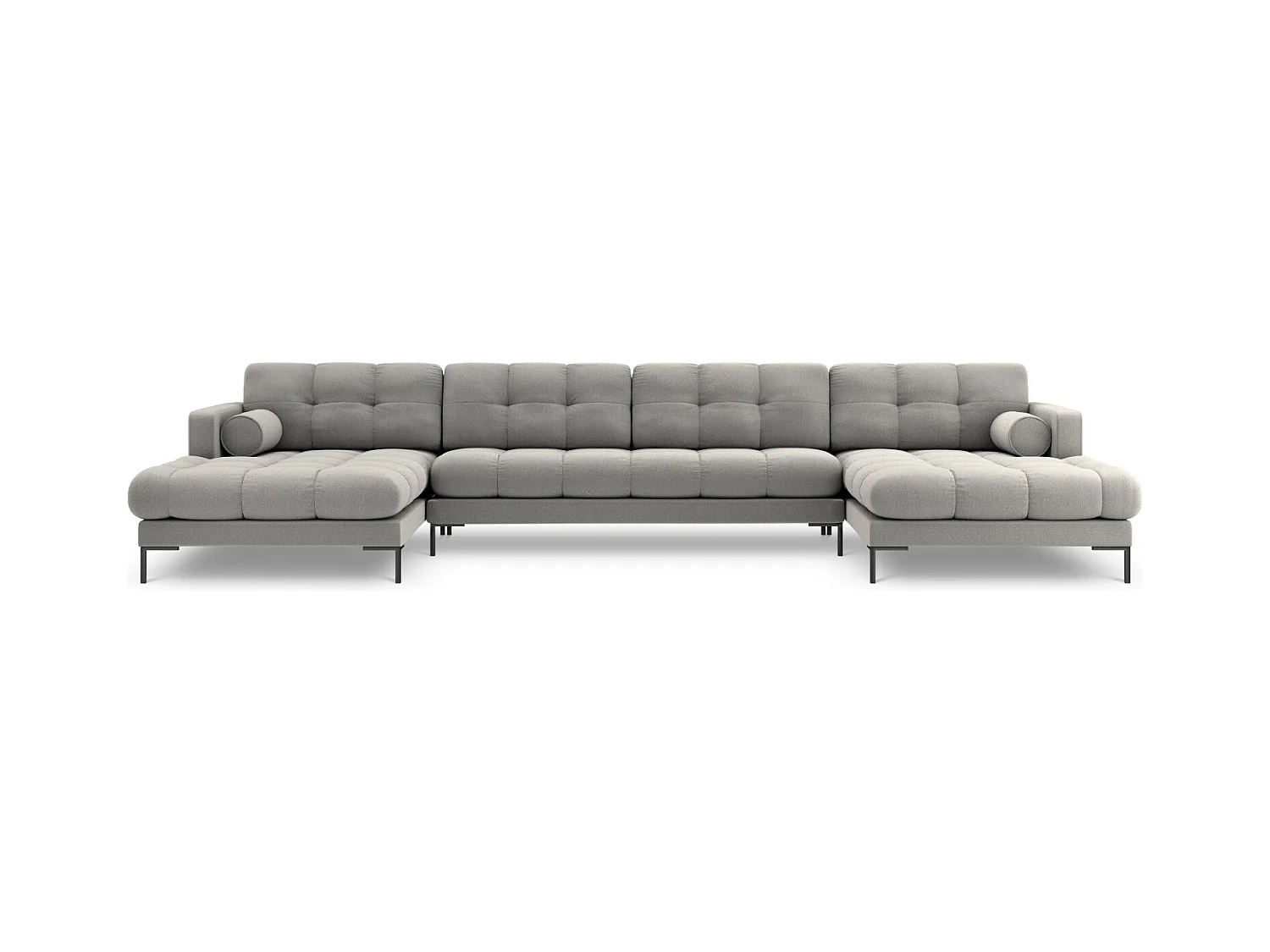 Cosmopolitan Design - Panoramische bank "Bali" 7 zitplaatsen, Structurele stof, Lichtgrijs - 383x185x75cm