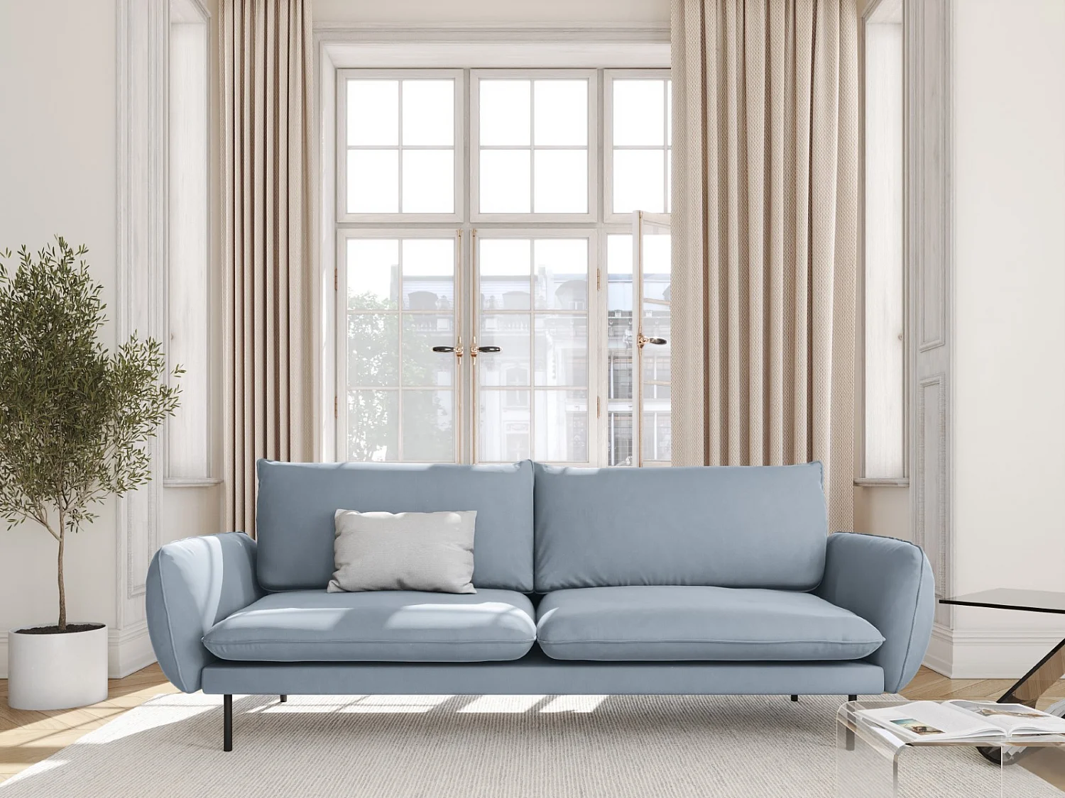 Cosmopolitan Design - Sofa, "Vienna" 3 miejsca welur, niebieski jasny - 200x92x95cm