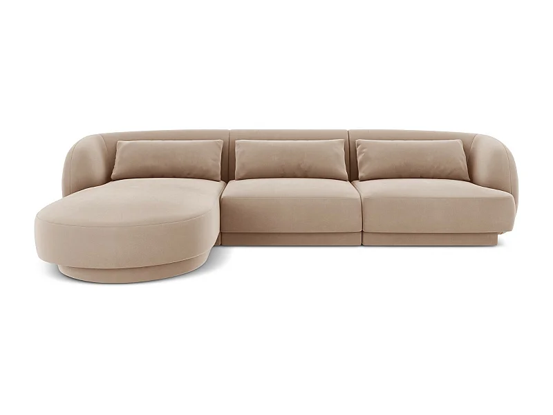 Cosmopolitan Design - Sofá esquinero izquierdo "Tulum" 4 plazas de terciopelo beige - 255x156x70cm