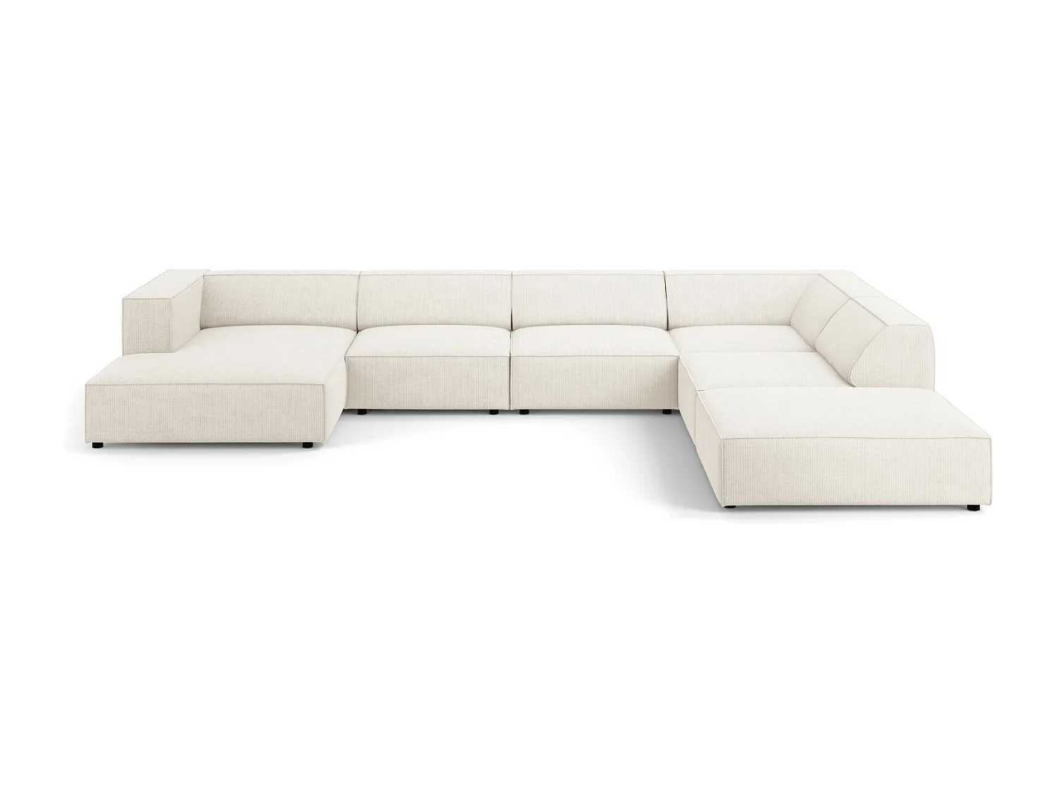 Cosmopolitan Design - Canapé d'angle droit panoramique "Arendal" 7 places en chenille avec un effet côtelé ivoire - 364x262x70cm