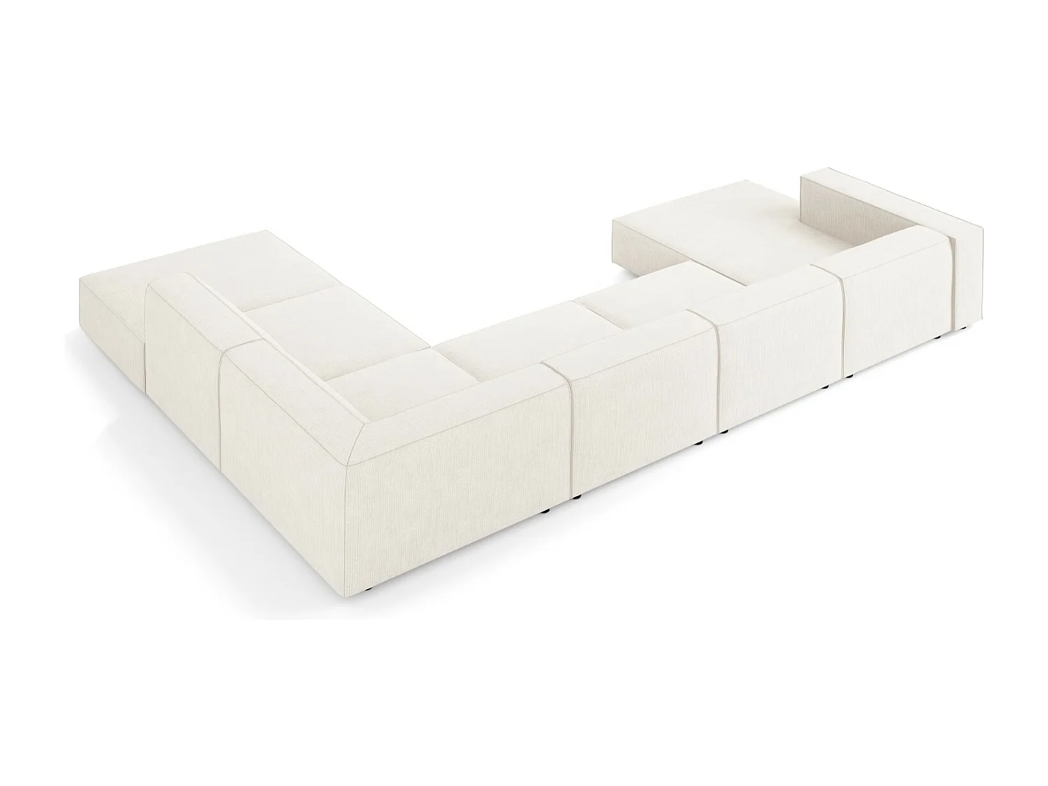 Cosmopolitan Design - Canapé d'angle droit panoramique "Arendal" 7 places en chenille avec un effet côtelé ivoire - 364x262x70cm